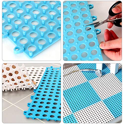 12 Pack 11.8" x 11.8" Interlocking Floor Tiles with Drain Holes Soft PVC Non Slip Shower Floor Mat Modular Interlocking Cushion Mat for Drain, Pool, Patio, Balcony, Kennel, Poultry, Floor Grid, Blue - color: Blue