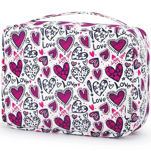 Mossio Hanging Toiletry Bag with Sturdy Hook - Large Portable Cosmetic Makeup Travel Organizer for Men & Women - color: Heart