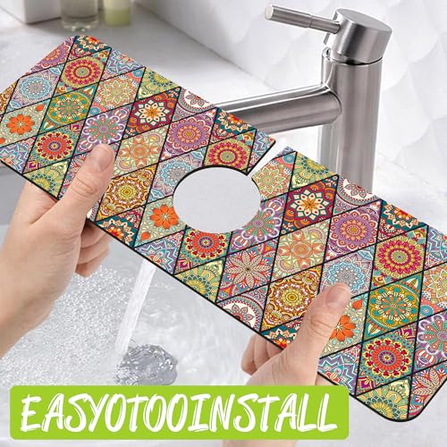Faucet Mat Sink Splash Guard 15.5"X5.5" | Bohemian Textile Rug Texture Sink Splash Guard Drying Mat for Kitchen Bathroom Faucet Sinkmat 15.5"X5.5" - size: 15.5" x 5.5"