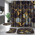 Poedist 4 Pcs Bathroom Shower Curtain Set,Bathroom Sets with Rugs(Bath Mat,U Shape and Toilet Lid Cover Mat) and 12 Hooks,Honeycomb Marble Grey Black - color: Black Grey