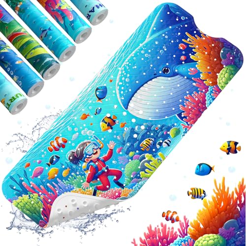 XIYUNTE Baby Bath Mat for Tub Non Slip Kids Bath Mat - 40''x16'' Extra Long Cartoon Bathtub Mat Non Slip Kids Shower Mat Eco-Friendly Toddler Bath Mats with Suction Cups, Machine Washable - color: J-shark 2
