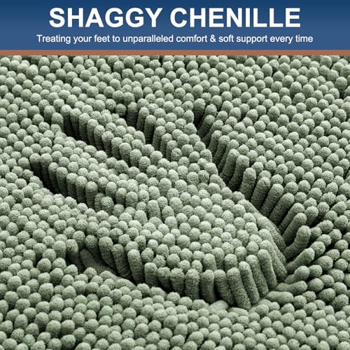 Smiry Luxury Chenille Bathroom Rugs 47x17, Extra Soft and Absorbent Shaggy Bath Mat, Machine Washable, Non-Slip Plush Carpet Runner for Tub, Shower, and Floor, Home Decor Accessories, Sage Green - color: Sage Green, size: 47'' X 17''