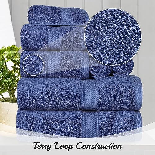 BLUENILEMILLS BNM Madeline Egyptian Cotton Heavyweight Towels, Ideal for Shower, Spa, Hotel, 800 GSM, Face/Washcloths, Hand Towels, Bath Towels, Highly-Absorbent, Luxury, 9 Piece Towel Set, Navy Blue - color: Navy Blue, size: 9-Piece Towel Set