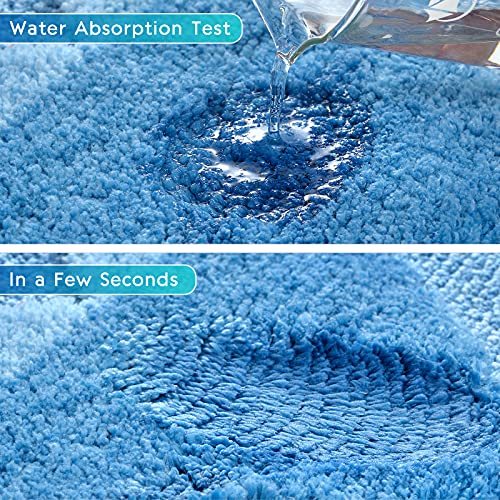 Tindbea Bathroom Rugs and Mats Sets 2 Pieces, Non-Slip Soft and Absorbent Microfiber Bath Rug Mat and Runner for Bathroom, Quick Dry Machine Washable (20" x 47" Plus 20" x 32", Blue) - color: Blue