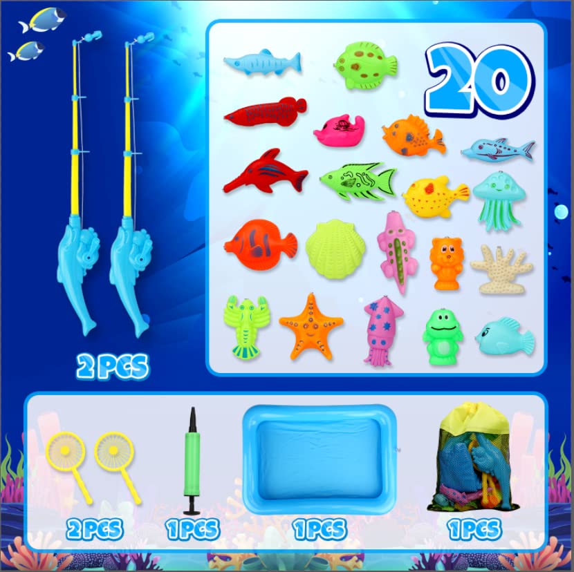 TOY Life 2-Player Magnetic Fishing Game for Kids 3-5 - Toddler Fishing Pole Set with Fish Toys - Bath & Pool Toys - Water Table Accessories - Educational Fishing Toy Rod for Boys Girls - color: 2 Kids Fishing Pole With Inflatable Pool