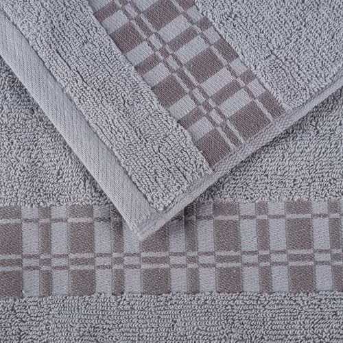 Superior 6-Piece Cotton Towel Set, Geometric Design, Dobby Border, Plush Quick Dry Towels, Decorative Bathroom, Spa, Includes 2 Bath, 2 Hand, 2 Face Towels/Washcloth, Larissa Collection, Chrome - color: Chrome, size: 6 Piece Towel Set