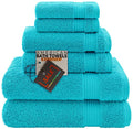 American Bath Towels 100% Cotton 6 Piece Turkish Towel Set, Ultra Soft Absorbent Bathroom Towels, 2 Bath Towel 2 Hand Towels 2 Washcloths, Aqua Blue - color: Aqua Blue, size: 6 Piece Towel Set XL