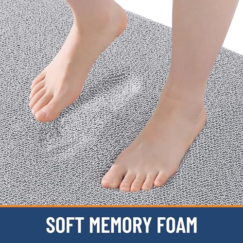 Smiry Thick Memory Foam Bath Mat 32X20, Ultra Soft Non-Slip Bathroom Rug, Plush Water Absorbent Quick Dry and Machine Washable Floor Mat for Shower, Tub & Home Decor, Grey