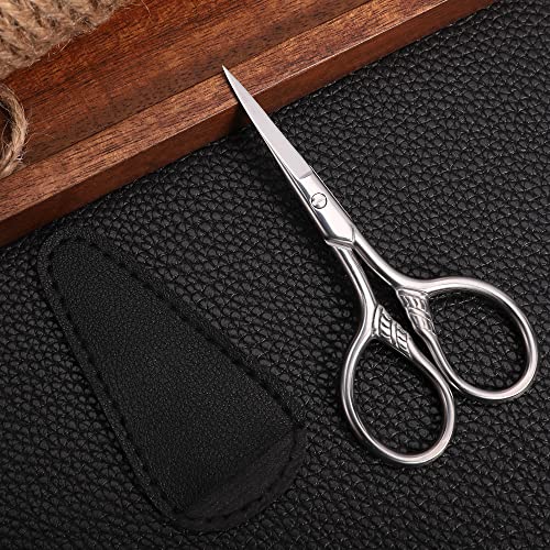 Small Precision Scissors, 3.5in Beauty Grooming Kit | Stainless Steel, Multi-Purpose Travel Tools for Facial Hair, Eyebrow, Eyelash, Beard, Moustache Trimming, with PU Sheath - color: Stainless Steel Color