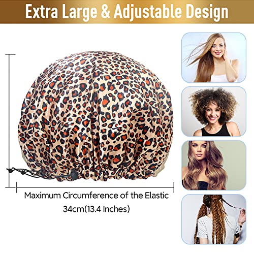 Shower Cap for Women, Oversized Waterproof Women Shower Caps, Extra Large Shower Cap Designed for all Hair Lengths with PEVA Lining & Adjustable Elastic Band Stretch Hair Cap for Shower - color: leopard print, size: X-Large