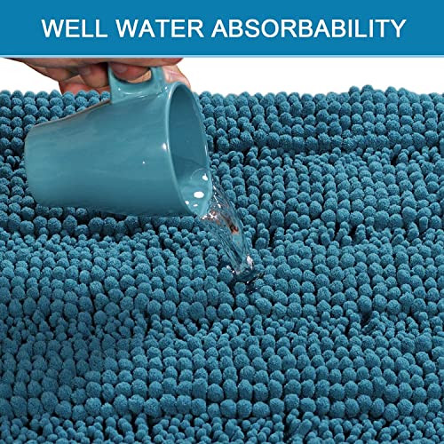 H.VERSAILTEX Bathroom Rugs Bath Rugs for Bathroom Non Slip Bath Mats Extra Thick Chenille Striped Rug 17" x 24" Absorbent Soft Shaggy Washable Dry Fast Bath Mats for Bath Room Floor - Turquoise Blue - color: Turquoise Blue, size: 17" x 24"