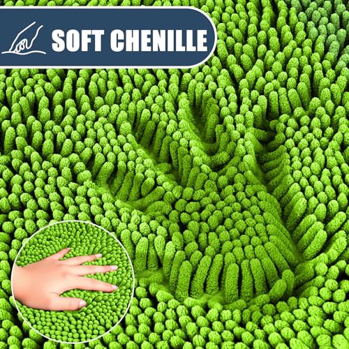 Bathroom Rugs Sets 3 Piece with Adjustable Toilet Seat Cover 19.5"x 18.5" Machine Washable Bath Rug Set with TPR Non Slip Rubber Backing Solid Bath Mat Set for Luxury Bathroom Decoration - color: Lime Green