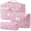 HBselect Quilted Makeup Bag, 3PCS Cotton Large Travel Makeup Bag, Cute Floral Coquette Make up Bag Cosmetic Bag Toiletry Bag for Women Girls - color: A-3PCS-Floral 20
