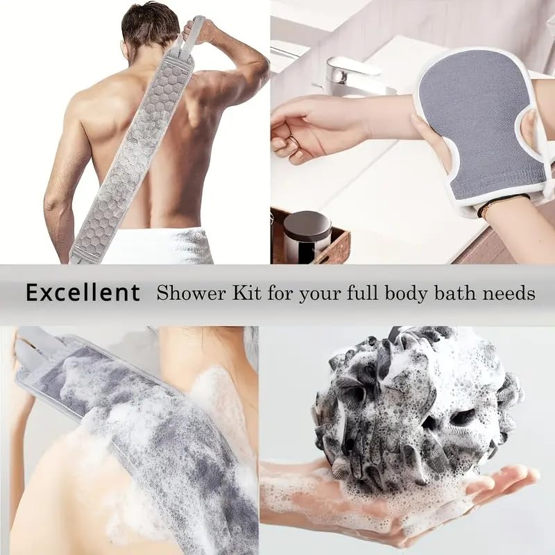 3Pcs Exfoliating Body Scrubber Set, Body Scrubbers, Back Scrubber, Bath Glove and Shower Sponge Loofah for Shower, Bating Exfoliating Scrubbers for Men and Women - color: Gray