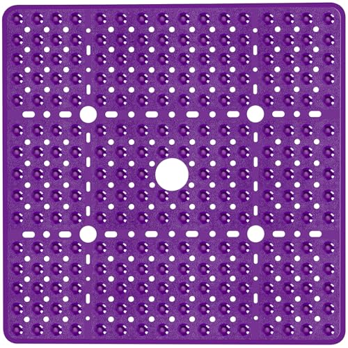 Large Square Shower Mat 27 x 27 Inch Clear Purple, Non Slip Shower Bathtub Mats for Inside Shower With Big Suction Cups Drain Holes, Anti Slip Bathroom Floor Stall Mats, Easy Clean, BPA-Free - color: Clear Purple