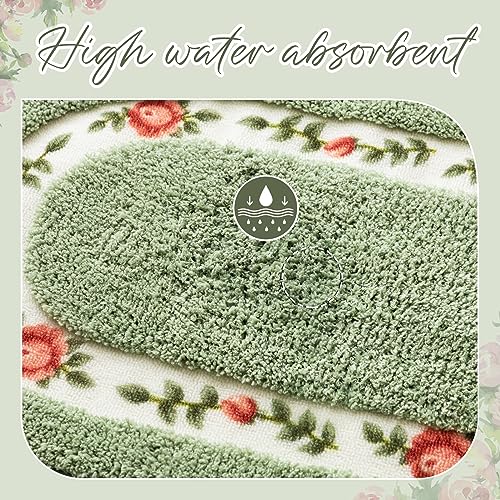 Timgle 4 Pcs Rose Flowers Coquette Bathroom Rugs Set Coquette Doom Decor Rose Flower Area Rugs Non Slip Absorbent Washable Door Mat Floral Bathroom Carpet for Home Hotel, 4 Shapes(Green) - color: Green