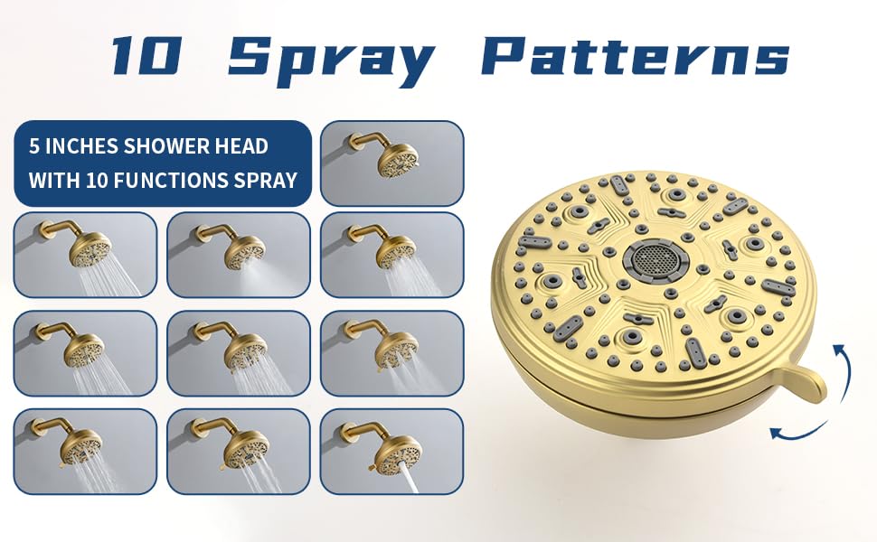 2 Handles Shower Faucet Set with Tub Spout Bathtub Shower Faucet Combo Set Shower System Complete Tub and Shower Trim Kit Brushed Gold Wall Mounted Shower Fixtures - color: Brushed Gold