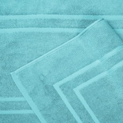 Feather & Stitch 2 Piece Towel Like Bath Mats (30x21 Inch) 100% Cotton Terry Bath Mats, Bathroom Shower Floor Mats [NOT A Bathroom Rug], Soft Absorbent Washable Mats - Aqua - color: Aqua