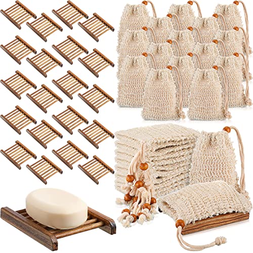 Soap Exfoliating Bag Holder Set Included Bathroom Wooden Soap Dish Pine Wood Soap Holder Tray Natural Bar Soap Pouch Mesh Bath Soap Saver Bag Container (Carbonized Color, 40 Pcs) - color: Carbonized Color