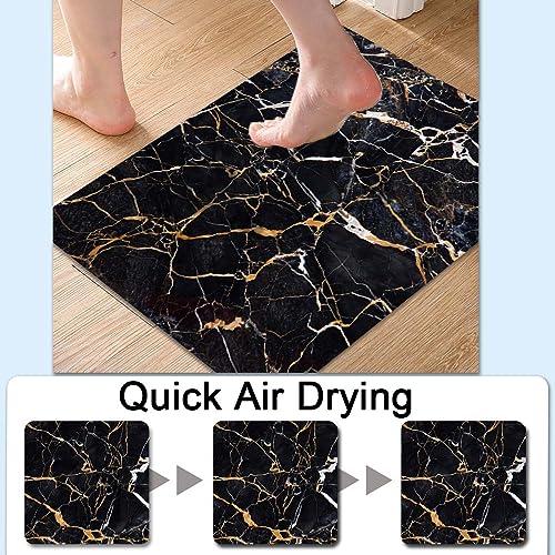 Bath Mat Rug,Black marble with yellow and white Non Slip Quick Dry Super Absorbent Thin Bathroom Rugs Fit Under Door-Easy to clean Bathroom Floor Mats-Shower Rug for Shower Sink Bathtub(16" x 24"In) - color: Black Marble With Yellow and White, size: 1'4"