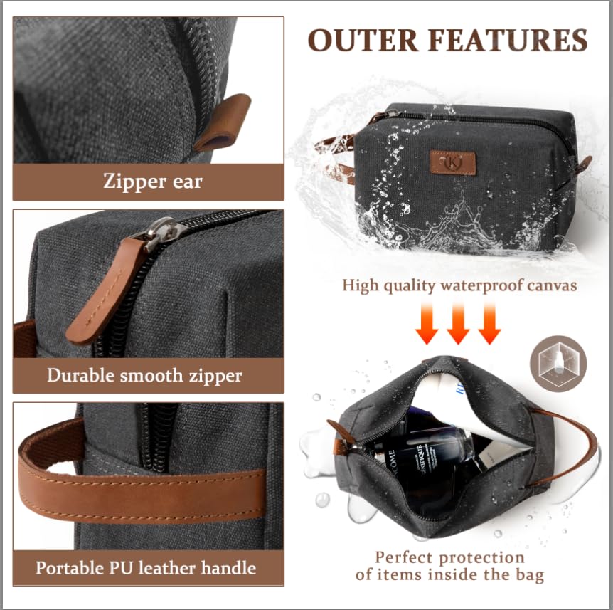 Travel Essentials Canvas Toiletry Makeup Bag Dopp Kit Dark Grey(Initial T) | Waterproof Cosmetic Bag Travel Vacation Essentials Bathroom Organizer Personalized Gift For Father Husband Groomsmen Birthday - color: Dark Grey, style: T