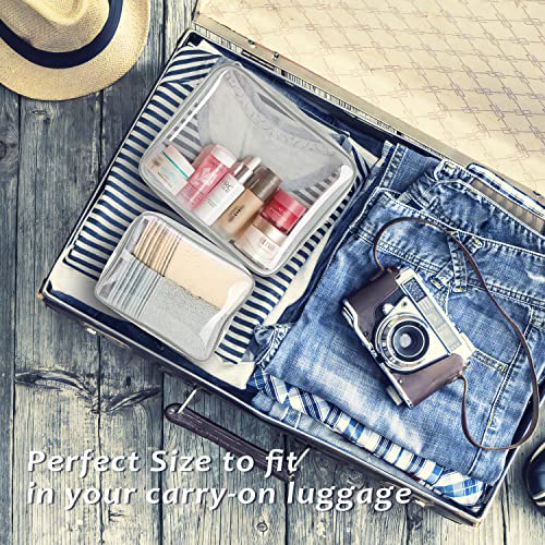 3pcs Clear Cosmetic Bags, TSA Approved Toiletry Bag Set Crystal Clear Travel Beach Essentials Bag Organization PVC, Clear Makeup Bags Luggage Pouch Carry on Airport Airline Compliant Bag Women Men - color: 3pcs Gray-1 large, 1 medium, 1 small