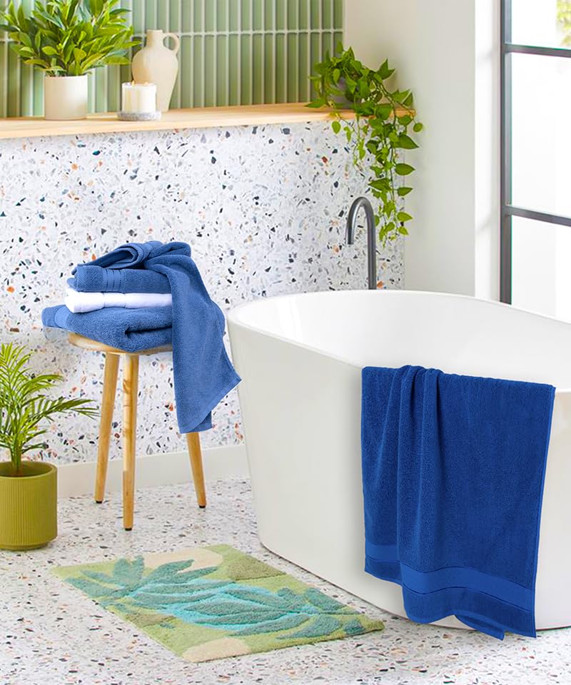 COZYART Denim Blue Bath Towel Set, Turkish Cotton Hotel Large Towel Bulk for Bathroom, Thick Bathroom Sets of 6 with 2 Bath Towels, 2 Hand Towels, 2 Washcloths, 650 GSM - color: Denim Blue, size: 6 Piece Towel Set