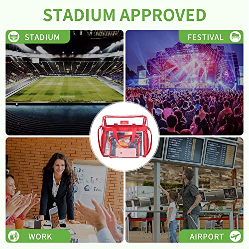 MAY TREE Clear Bag for Stadium Events 12×6×12 Clear Tote Lunch Bag with Reinforced Straps for Work, Sporting Events and Gym, Red - color: Red