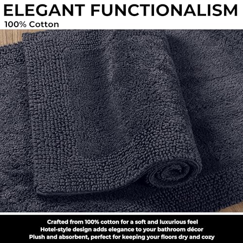 Bedding Craft 100% Cotton Bath Mat - Soft Hotel-Style Rectangular Bathroom Floor Rug - Plush, Water Absorbent Cloth Bathmat for Outside Bathtub/Shower, Machine Washable Cotton Bath Rug 21x34 Dk Grey - color: Dk Grey, size: 1'9" x 2'10" (Rectangular)