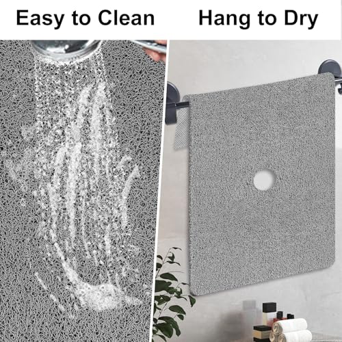 Shower Mat Non Slip, 32" x 24" Large Soft Loofah Shower Mats for Inside Shower with Drain Hole in Middle, Anti Slip Shower Floor Mat for Elderly, Quick Drying, Grey - size: 32" x 24" (Rectangular)