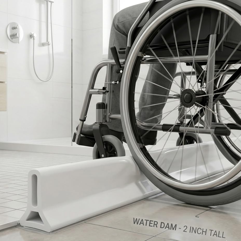 59Inch Collapsible Shower Threshold Water Dam 2" High Shower Barrier Water Stopper 2" Tall Shower Water Guard To Keep Water In Shower Dry And Wet Separation Bathroom Wheelchair Accessible - color: White, style: 59inch