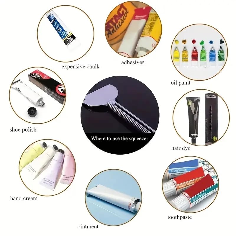 Stainless Steel Metal Paste Squeezer with Handle - Suitable for Toothpaste, Facial Cleanser, Hair dye, and All Types of Hair Key Pigment applicators, Bathroom Accessories