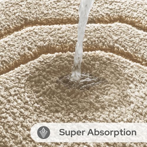 HOMEIDEAS Bathroom Rugs Sets 2 Piece, Extra Soft and Absorbent Microfiber Plush Bath Mat with Non Slip Backing(Beige) - color: Beige