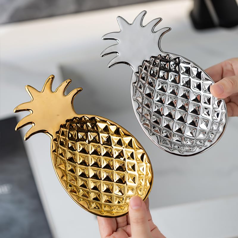 Chic Soap Dish, Pineapple Shape, Fluted Design, Decorative Ceramic Tray(Silver) - color: Silver