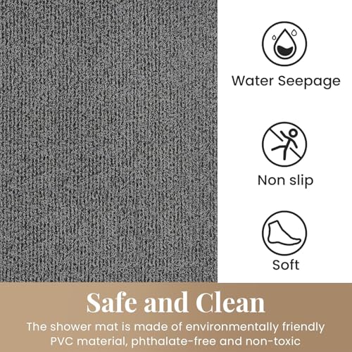 Shower Mat Bathtub Mat Non-Slip,36x16 inch, Soft Tub Mat with Drain,PVC Loofah Bath Mat (Phthalate Free) for Tub and Bathroom,Quick Drying,Black - color: Black, size: 36" x 16" (Rectangular)