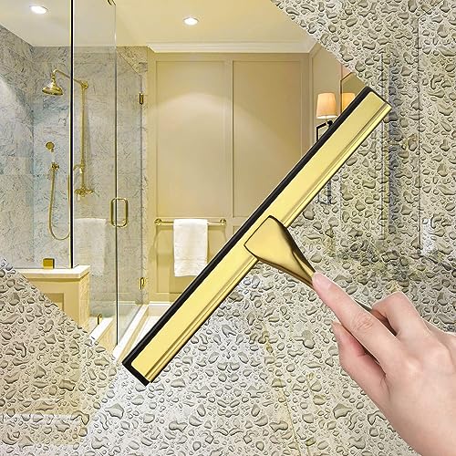 HIWARE All-Purpose Shower Squeegee for Shower Doors, Bathroom, Window and Car Glass - Brass, Stainless Steel, 12 Inches - color: Brass, size: 12-Inch