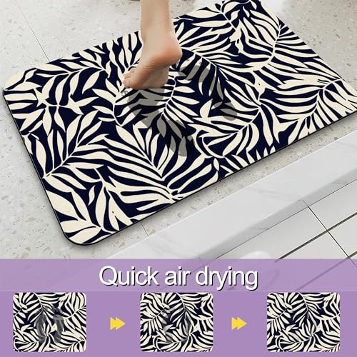 Black Leaves Bathroom Rugs, Fast-Absorbing Bath Mat, Quick-Dry Non-Slip Thin Rug for Bathroom Floor Kitchen 17"x30" - color: Black Leaves