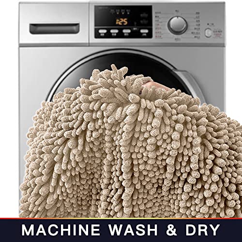 Walensee Bathroom Rug 2 Pieces Set Non Slip Bath Mat (20"x32" Plus 20"x32" Beige) Water Absorbent Super Soft Shaggy Chenille Machine Washable Dry Extra Thick Perfect Carpet for Shower Floor - color: Beige, size: 20"x32" plus 20"x32"