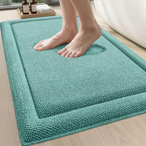 DEXI Memory Foam Bath Mat 36x24, Soft Absorbent Chenille Bathroom Rug, Non Slip Quick Dry Bath Mats for Bathroom, Thick Plush Floor Carpet for Tub Shower, Sink, Teal - color: Teal, size: 36" X 24" (Rectangular)