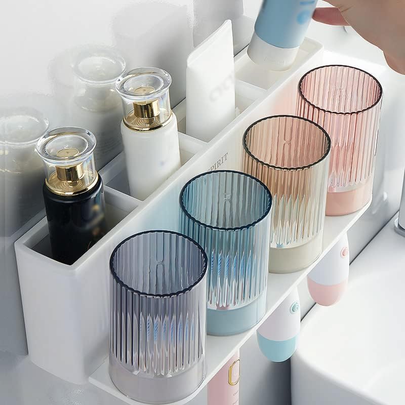 So Nice Toothbrush Holders for bathrooms Accessories Wall Mounted,Electric Shower Toothbrush Holder White Plastic toothbrushes Holder Set for Kids with 4 Cups - color: 4cups