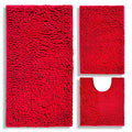 BOANKODU Bathroom Rugs Chenille 3-Piece Extra Soft and Absorbent Shag Bathroom Rugs, Machine Wash Mat, Strong PVC Non-Slip Underside, Plush Carpet Mats (Red) - color: Red, size: 2'8" x 1'8" (16x24"+20x32"+20x20"U shape）