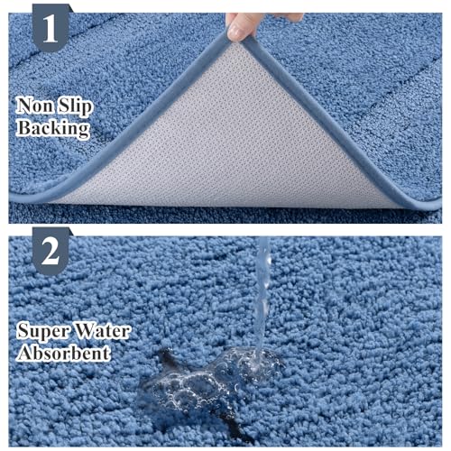 SHACOS Blue Bathroom Rugs Sets 3 Piece Small Bath Mat U Shaped Toilet Rug | 20x32+ 16x24+ 20x24, Soft Fluffy Microfiber Bath Rugs Set, Non Slip Washable Absorbent Bathroom Floor Mats Carpet Shower Rug - color: Blue, size: 16"x24"+ 20"x32"+U Shape 20"x24"