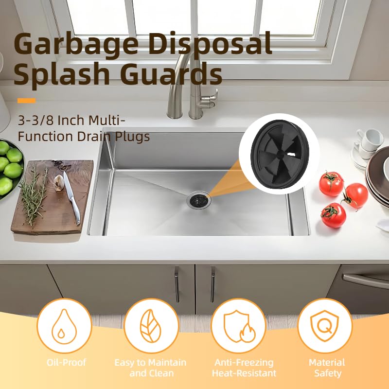 2PCS Garbage Disposal Splash Guards, 3 3/8" Sink Baffle QCB-AM Replacement for InSinkErator Evolution Series, Garbage Disposer Accessories,Upgraded Noise-Reducing Nitrile Collar Drain Plug,Black