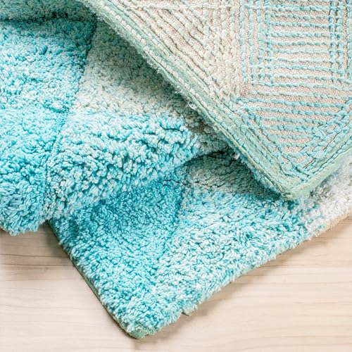 THE BEER VALLEY Set of 2 Albany Bath Rug 21x32/17x24 Inch - Turpuoise | Non Slip Cotton Absorbent Bathmat for Bathroom, Washable Soft Toilet Bathrug - color: Aqua-turq Combo
