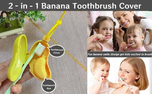2-in-1 Travel toothbrush holder-Toothbrush covers with Toothpaste case,Portable Reusable Organizer with Banana smile-cute toothbrush cap for Electric&Manual Toothbrush,Ideal for Home&Travel (Green) - color: GN