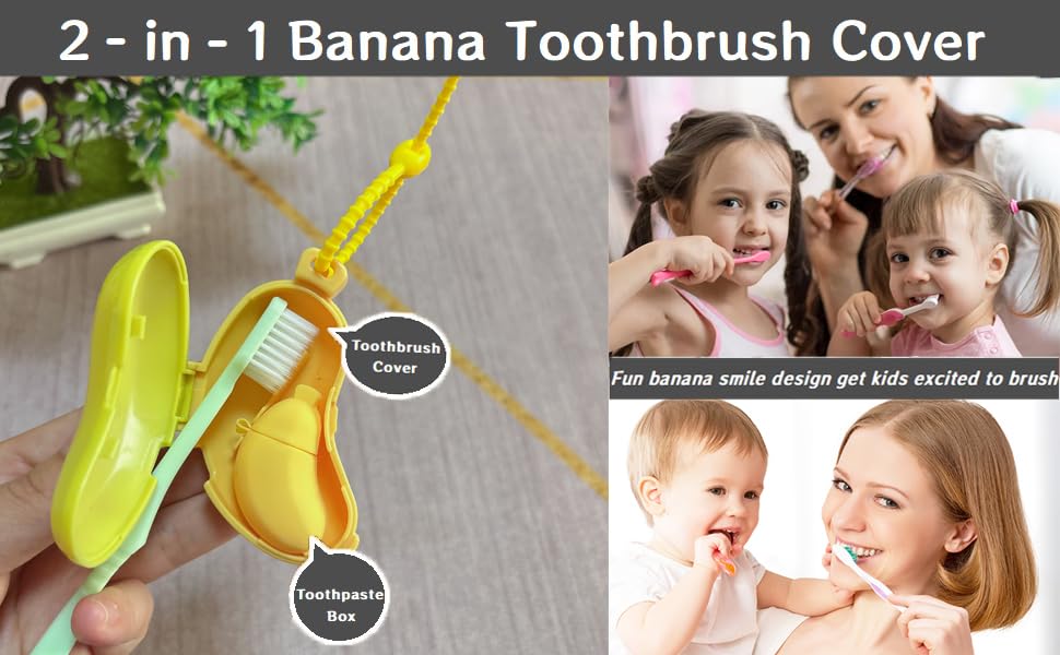 2-in-1 Travel toothbrush holder-Toothbrush covers with Toothpaste case,Portable Reusable Organizer with Banana smile-cute toothbrush cap for Electric&Manual Toothbrush,Ideal for Home&Travel(Yellow) - color: YE