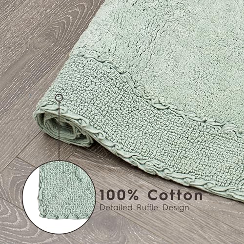 Laura Ashley Ruffle Border 100% Cotton Bath Rug Set, Sage Green, 17" x 24"/ 20" x 32" - color: Sage Green, size: 17x24/20x32
