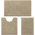 HOMEIDEAS 3 Pieces Bathroom Rugs, Ultra Soft Non Slip Absorbent Chenille Toilet Bath Mat Set (Taupe) - color: Brown-taupe, size: 17"x24"+20"x32"+U Shape 20"x24"