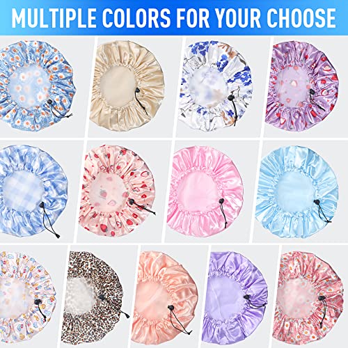 Shower Caps for Women Reusable Waterproof, Adjustable Double Layer Shower Cap, Hair Cap, Bathing Cap Shower Hat Fit for Kids Adult Hair Protection - color: Purple Strawberry, size: Medium