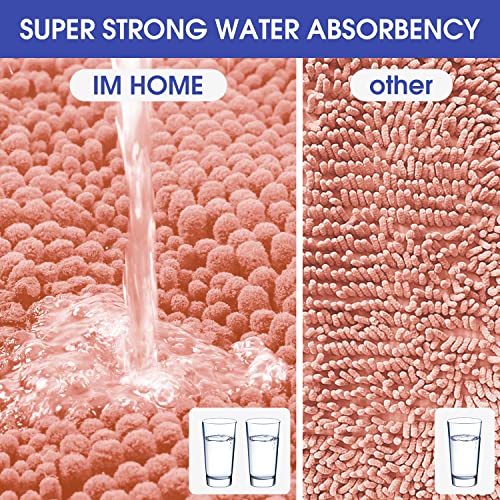 ACCUMTEK Striped Coral Bathroom Rug Mat 48"x17" Ultra Soft, Non Slip Chenille Bath Rugs, Absorbent Plush Shaggy Bath Mats for Bathroom, Bedroom, Kitchen, Shower, Tub - color: Coral, size: 1'5" x 3'11" (Runner)